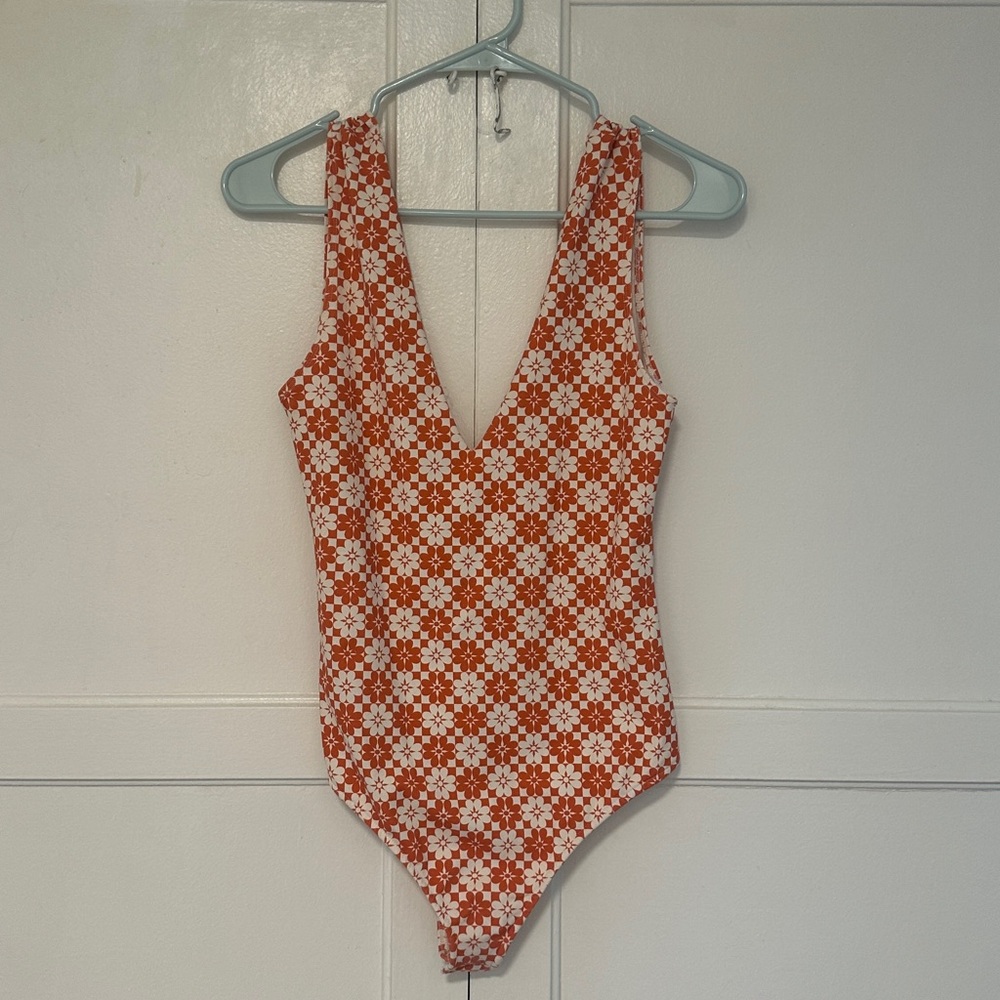 70s Floral Checkered Free People Body Suit